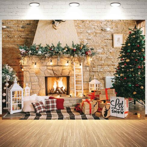 10x8ft Christmas Fireplace Theme Backdrop for Photography Christmas Tree Decorations for Xmas Party Supplies Background Pictures Banner Photo Studio Decor Booth Props in Saudi Arabia
