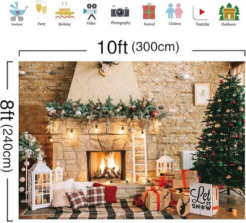 10x8ft Christmas Fireplace Theme Backdrop for Photography Christmas Tree Decorations for Xmas Party Supplies Background Pictures Banner Photo Studio Decor Booth Props in Saudi Arabia