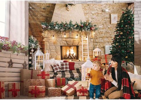 10x8ft Christmas Fireplace Theme Backdrop for Photography Christmas Tree Decorations for Xmas Party Supplies Background Pictures Banner Photo Studio Decor Booth Props in Saudi Arabia