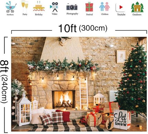 10x8ft Christmas Fireplace Theme Backdrop for Photography Christmas Tree Decorations for Xmas Party Supplies Background Pictures Banner Photo Studio Decor Booth Props in Saudi Arabia
