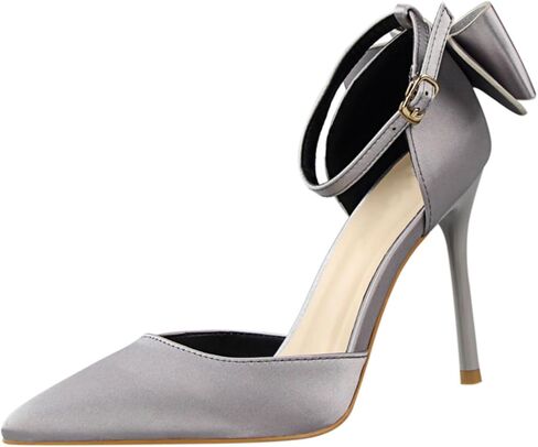 Women's Sexy Stiletto Bow Knot Satin High Heels Closed Pointy Toe D'Orsay Bow Tie Pumps Shoes Bridal Dress Wedding Party Ankle Strap Heeled Sandals with Convenient Buckle in Saudi Arabia