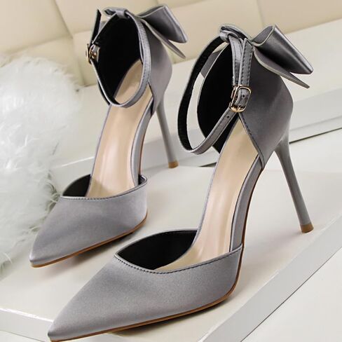 Women's Sexy Stiletto Bow Knot Satin High Heels Closed Pointy Toe D'Orsay Bow Tie Pumps Shoes Bridal Dress Wedding Party Ankle Strap Heeled Sandals with Convenient Buckle in Saudi Arabia