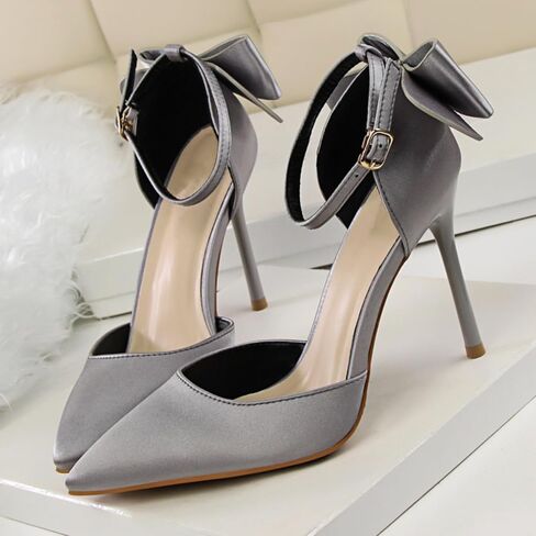 Women's Sexy Stiletto Bow Knot Satin High Heels Closed Pointy Toe D'Orsay Bow Tie Pumps Shoes Bridal Dress Wedding Party Ankle Strap Heeled Sandals with Convenient Buckle in Saudi Arabia