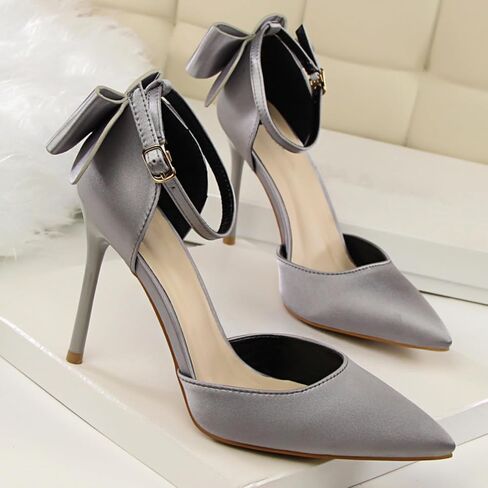 Women's Sexy Stiletto Bow Knot Satin High Heels Closed Pointy Toe D'Orsay Bow Tie Pumps Shoes Bridal Dress Wedding Party Ankle Strap Heeled Sandals with Convenient Buckle in Saudi Arabia