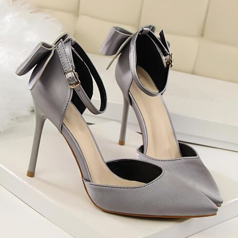Women's Sexy Stiletto Bow Knot Satin High Heels Closed Pointy Toe D'Orsay Bow Tie Pumps Shoes Bridal Dress Wedding Party Ankle Strap Heeled Sandals with Convenient Buckle in Saudi Arabia