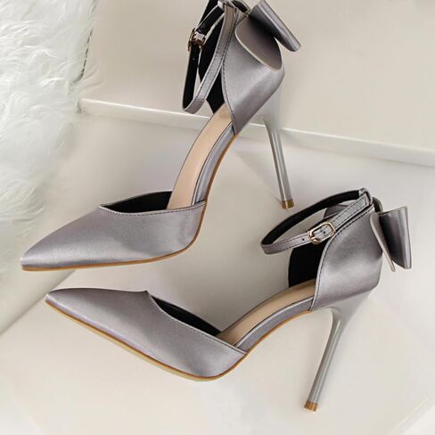 Women's Sexy Stiletto Bow Knot Satin High Heels Closed Pointy Toe D'Orsay Bow Tie Pumps Shoes Bridal Dress Wedding Party Ankle Strap Heeled Sandals with Convenient Buckle in Saudi Arabia