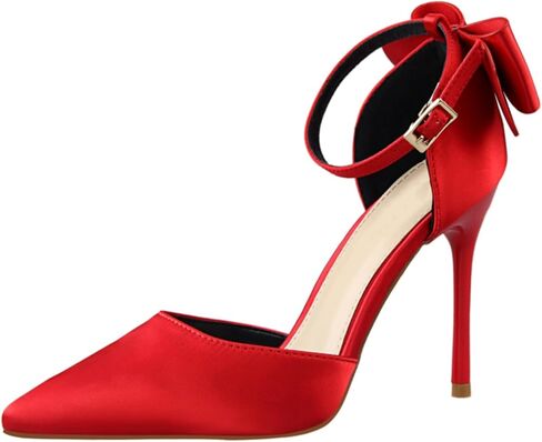 Women's Sexy Stiletto Bow Knot Satin High Heels Closed Pointy Toe D'Orsay Bow Tie Pumps Shoes Bridal Dress Wedding Party Ankle Strap Heeled Sandals with Convenient Buckle in Saudi Arabia
