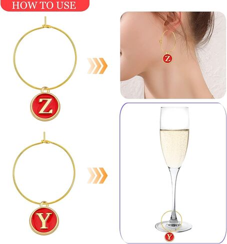 Aylifu 52pcs Round Pink Enamel Initial Letter Charms and 60pcs 25 mm Golden Wine Glass Rings Drink Identifiers Markers for Wedding Champagne Party Decoration Supplies Gifts in Saudi Arabia