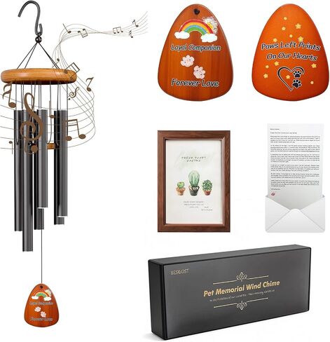 Pet Memorial Wind Chimes with Frame, Dog Memorial Gifts for Loss of Dog, Pet Loss Sympathy Gifts in Memory of Dog Cat, Bereavement Wind Chimes for Loss of Pet(28" Photo) in Saudi Arabia