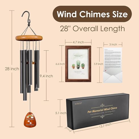 Pet Memorial Wind Chimes with Frame, Dog Memorial Gifts for Loss of Dog, Pet Loss Sympathy Gifts in Memory of Dog Cat, Bereavement Wind Chimes for Loss of Pet(28" Photo) in Saudi Arabia