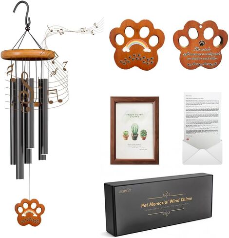 Pet Memorial Wind Chimes with Frame, Dog Memorial Gifts for Loss of Dog, Pet Loss Sympathy Gifts in Memory of Dog Cat, Bereavement Wind Chimes for Loss of Pet(28" Photo) in Saudi Arabia