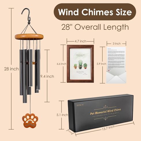 Pet Memorial Wind Chimes with Frame, Dog Memorial Gifts for Loss of Dog, Pet Loss Sympathy Gifts in Memory of Dog Cat, Bereavement Wind Chimes for Loss of Pet(28" Photo) in Saudi Arabia