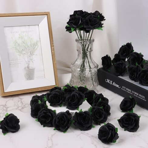 80 Pack Black&Red Roses Artificial Flowers Bulk 1.6Inch Small Artificial Rose Flowers with Stems Simulation Roses Elegant Faux for Halloween,Bouquets Parties, Home Decorations in Kuwait