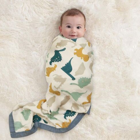 Premium Baby Muslin Swaddle Blanket, Baby Muslin Quilt Dino Toddler Bath Towel Unisex Receiving Blanket, 43 X 45 inchs (Blue Dinosaur) in Saudi Arabia