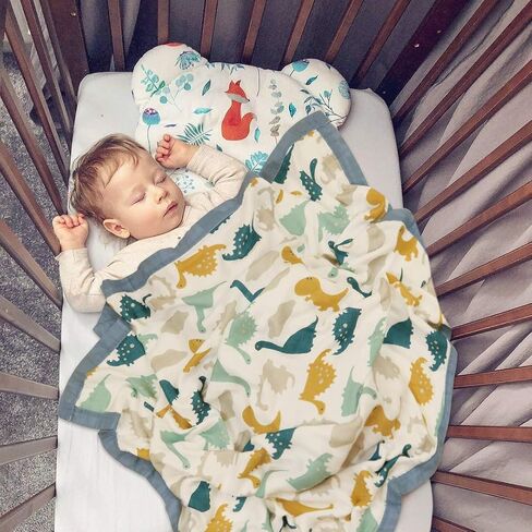 Premium Baby Muslin Swaddle Blanket, Baby Muslin Quilt Dino Toddler Bath Towel Unisex Receiving Blanket, 43 X 45 inchs (Blue Dinosaur) in Saudi Arabia