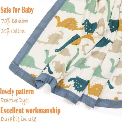 Premium Baby Muslin Swaddle Blanket, Baby Muslin Quilt Dino Toddler Bath Towel Unisex Receiving Blanket, 43 X 45 inchs (Blue Dinosaur) in Saudi Arabia