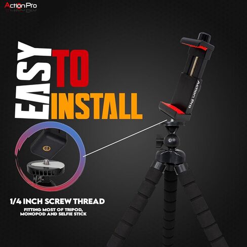 Action Pro™ Phone Tripod Mount Adapter Video Vlogging Universal Smartphone Tripod Holder for iPhone 6, 5, 5C, 5S, Samsung Galaxy S5, S4 Note 4 Note 3 One Plus Redmi Realme Motorola Huawei Vivo Oppo in Kuwait