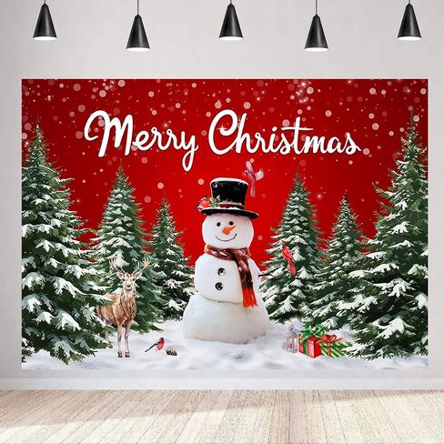 LYCGS 7X5ft Red Christmas Backdrop Merry Christmas Party Backdrop Christmas Tree Snowman Photography Background New Year Xmas Eve Party Decoration Banner X-331 in Saudi Arabia