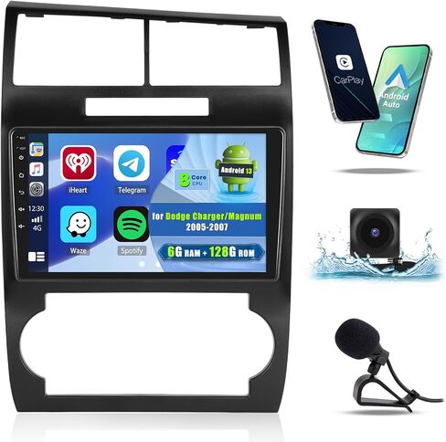 8Core 4+64GB Android 13 ستيريو سيارة لدودج تشارجر/دودج ماغنوم 2005 2006 2007 راديو لاسلكي Carplay Android Auto، راديو سيارة بشاشة لمس 9 بوصة مع BT GPS DSP WiFi FM RDS + AHD كاميرا احتياطية ميكروفون in Saudi Arabia