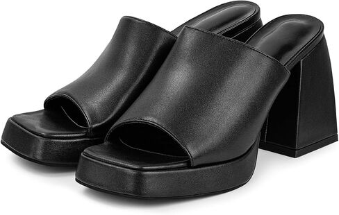 DOEYG كعب منصة أسود للنساء مثير مفتوح من الأمام بكعب مكتنز سهل الارتداء على الكعب، صنادل بكعب مربع من الأمام، فستان الحفلات Y2k، صنادل صيفية in Kuwait