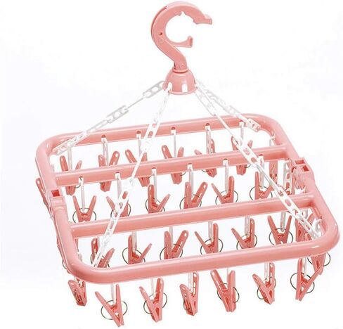 SteelFever Foldable Clip and Drip Hanger with 32 Clips - Plastic Hanging Drying Rack for Clothes Underwear Socks (Blue) in Saudi Arabia