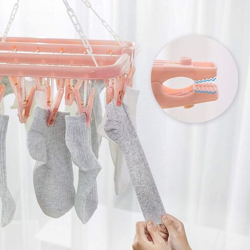 SteelFever Foldable Clip and Drip Hanger with 32 Clips - Plastic Hanging Drying Rack for Clothes Underwear Socks (Blue) in Saudi Arabia
