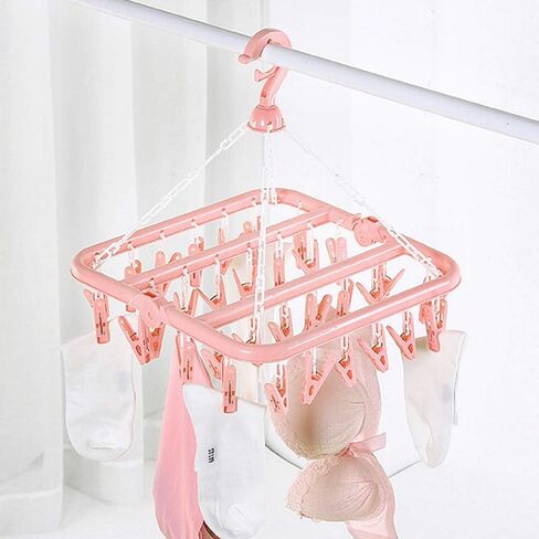 SteelFever Foldable Clip and Drip Hanger with 32 Clips - Plastic Hanging Drying Rack for Clothes Underwear Socks (Blue) in Saudi Arabia