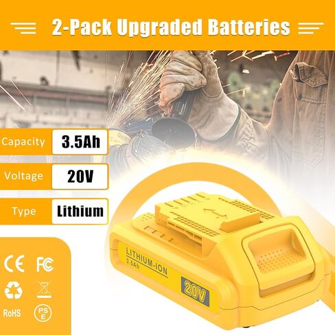 2Packs 3.5Ah Replacement for Dewalt 20V Max Battery, Compatible with Dewalt 20V Battery DCB200 DCB201 DCB204 DCB206 DCB207 with DCB112 20V Max Battery Charger in Saudi Arabia