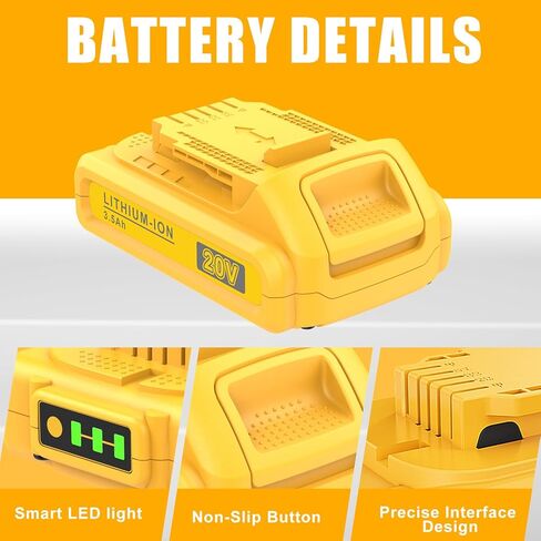 2Packs 3.5Ah Replacement for Dewalt 20V Max Battery, Compatible with Dewalt 20V Battery DCB200 DCB201 DCB204 DCB206 DCB207 with DCB112 20V Max Battery Charger in Saudi Arabia