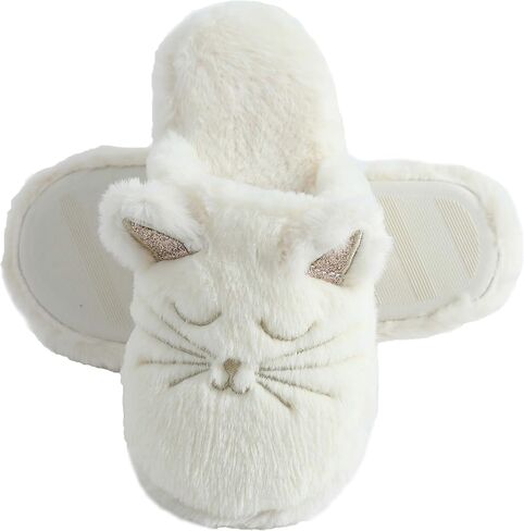 Fuzzy Cat Animal Slippers Animal Raccoon Fluffy Memory Foam Home Cozy Slipper Gifts for Women Girls in Saudi Arabia