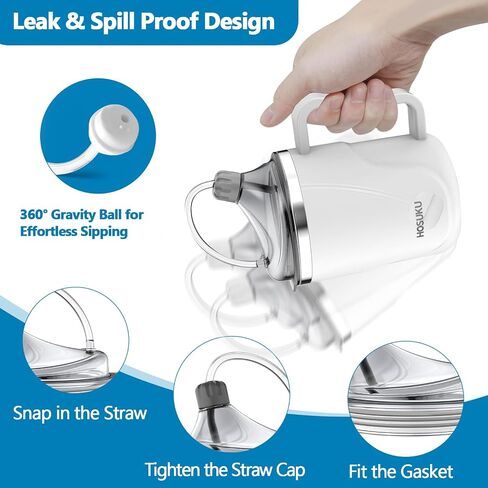 Spill-Proof Cup for Elderly, 13.5oz Stainless Steel Sippy Cup with Straw, Ideal for Seniors, Adults, and Maternity Use, Great for Water, Milk, and Soup (Blue) in Saudi Arabia
