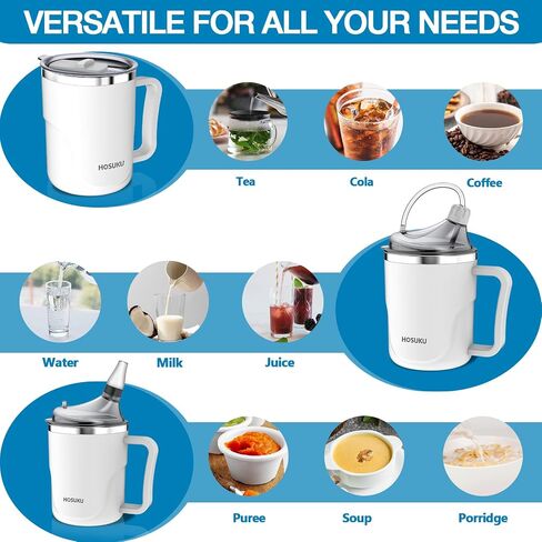 Spill-Proof Cup for Elderly, 13.5oz Stainless Steel Sippy Cup with Straw, Ideal for Seniors, Adults, and Maternity Use, Great for Water, Milk, and Soup (Blue) in Saudi Arabia