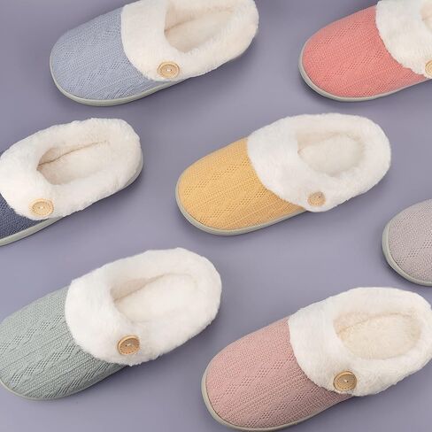 Women’s Slippers Fuzzy Comfy Warm House Slippers for women,Slip-on Slippers Soft Cozy Plush for Indoor Outdoor winter Knitted slippers in Saudi Arabia