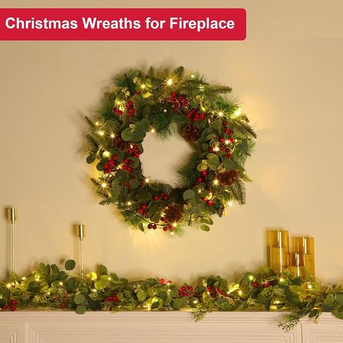 Dual Color Change&Remote Control&12 Mode-26 Inch Large Thick Prelit Christmas Wreath 50 Warm White&Color Lights Timer,Lifelike Tips 33 Ball 16 Pine Needles Cypress Leaves Double Frame Xmas Door Wreath in Saudi Arabia