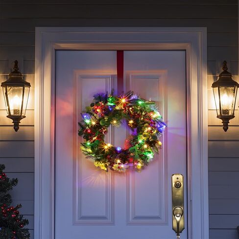 Dual Color Change&Remote Control&12 Mode-26 Inch Large Thick Prelit Christmas Wreath 50 Warm White&Color Lights Timer,Lifelike Tips 33 Ball 16 Pine Needles Cypress Leaves Double Frame Xmas Door Wreath in Saudi Arabia