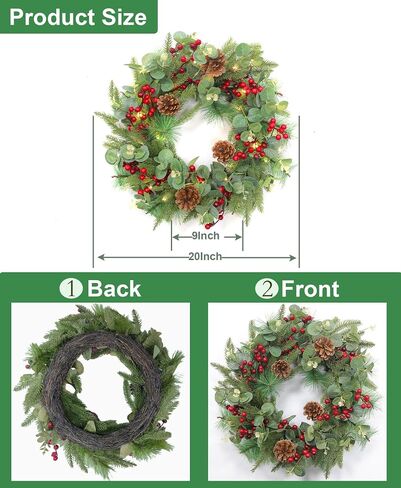 Dual Color Change&Remote Control&12 Mode-26 Inch Large Thick Prelit Christmas Wreath 50 Warm White&Color Lights Timer,Lifelike Tips 33 Ball 16 Pine Needles Cypress Leaves Double Frame Xmas Door Wreath in Saudi Arabia