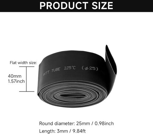 Heat Shrink Tube, Wire Wrap Electrical Cable Ratio 2:1 Heat Shrinkable Shrinking Sleeving Black (6M / 20Ft, Dia.40mm) in Saudi Arabia