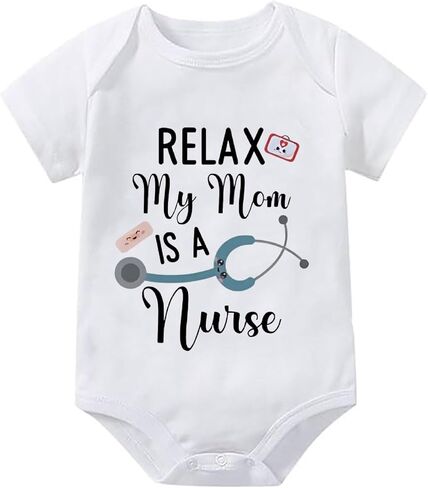 Relax My Mom Is A Nurse Infant Rompers Short Sleeve Boys Newborn Clothes White Baby Boy Bodysuit in Kuwait