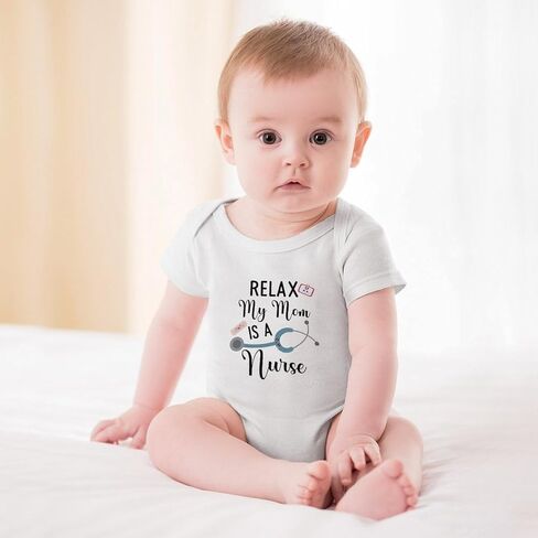 Relax My Mom Is A Nurse Infant Rompers Short Sleeve Boys Newborn Clothes White Baby Boy Bodysuit in Kuwait