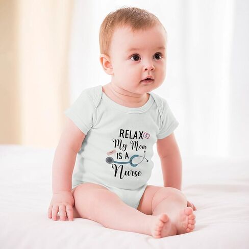 Relax My Mom Is A Nurse Infant Rompers Short Sleeve Boys Newborn Clothes White Baby Boy Bodysuit in Kuwait