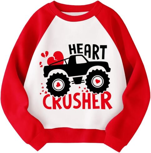 سويت شيرت للأطفال في عيد الحب للأولاد والبنات، قميص برسومات قلب شاحنة كبيرة لعيد الحب للأطفال الصغار بأكمام طويلة in Kuwait