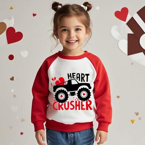 سويت شيرت للأطفال في عيد الحب للأولاد والبنات، قميص برسومات قلب شاحنة كبيرة لعيد الحب للأطفال الصغار بأكمام طويلة in Kuwait