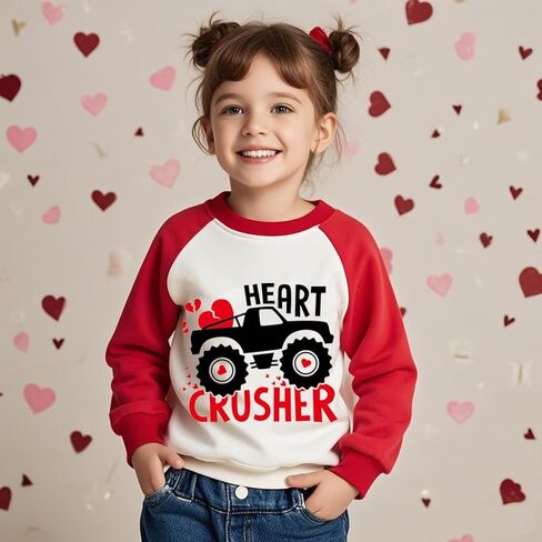 سويت شيرت للأطفال في عيد الحب للأولاد والبنات، قميص برسومات قلب شاحنة كبيرة لعيد الحب للأطفال الصغار بأكمام طويلة in Kuwait