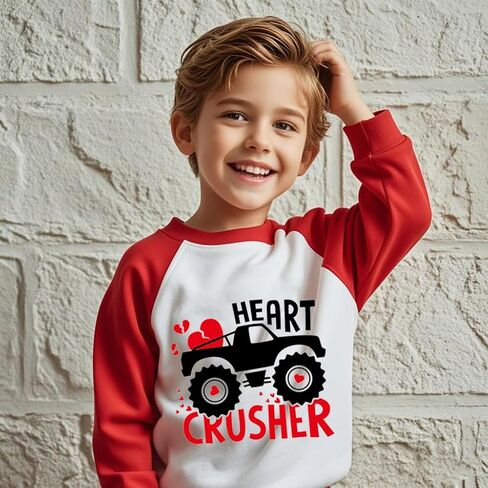 سويت شيرت للأطفال في عيد الحب للأولاد والبنات، قميص برسومات قلب شاحنة كبيرة لعيد الحب للأطفال الصغار بأكمام طويلة in Kuwait