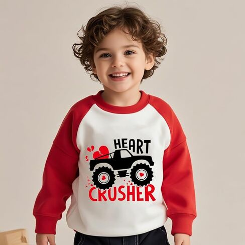 سويت شيرت للأطفال في عيد الحب للأولاد والبنات، قميص برسومات قلب شاحنة كبيرة لعيد الحب للأطفال الصغار بأكمام طويلة in Kuwait
