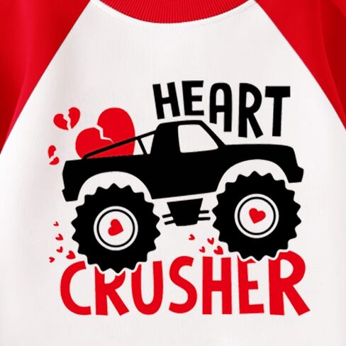 سويت شيرت للأطفال في عيد الحب للأولاد والبنات، قميص برسومات قلب شاحنة كبيرة لعيد الحب للأطفال الصغار بأكمام طويلة in Kuwait