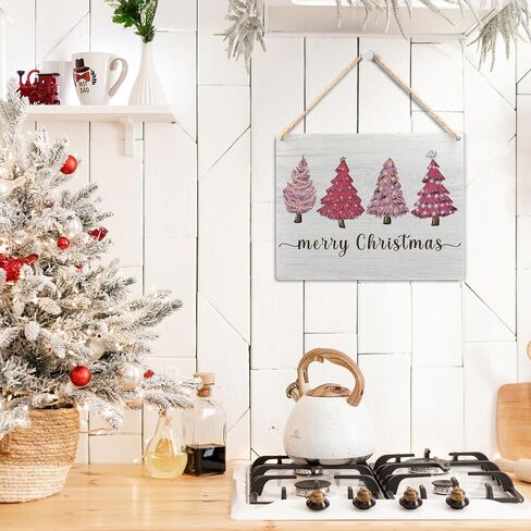 Ryeolo Pink Merry Christmas Wooden Hanging Sign - Pink Christmas Tree Sign, Christmas Porch Front Door Sign, Indoor Christmas Wall Hanging Decor for Bedroom Home,10.2x7.8 Inches in Saudi Arabia