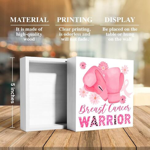 Breast Cancer Awareness Gifts for Women Friends, Breast Cancer Survivor Gifts Fight Breast Cancer Warrior Support Gifts, Breast Cancer Decor Wooden Box Sign, Breast Cancer Awareness in Kuwait