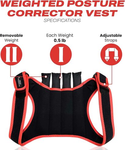 سترة مصحح الوضعية للنساء، أوزان قابلة للإزالة، مقاس قابل للتعديل - مصحح وضعية تمليس الظهر، تحسين الوضعية، بناء قوة الظهر - مصحح الوضعية المتقدم مع 4 أوزان لكل 0.5 رطل in Kuwait