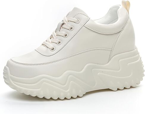 AONEGOLD Platform Sneakers High Heel Wedge Sneakers for Women Fashion Leather Chunky Sneakers Casual Walking Shoes Lace up Sneakers Increasing 3.15 inch in Kuwait